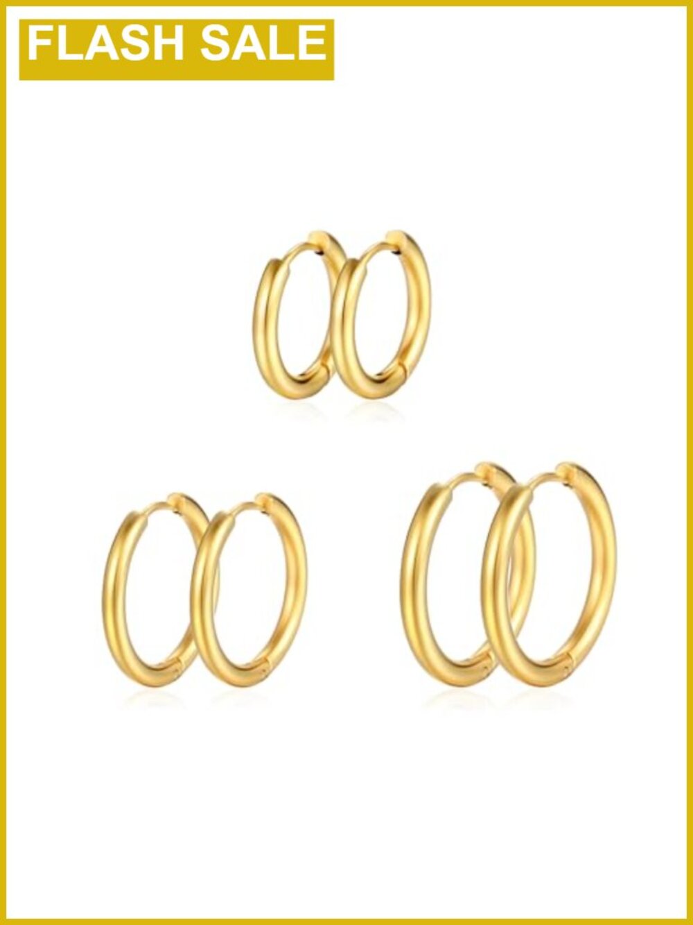 316L Surgical Stainless Steel Hoop Earrings Set 3 Sizes Huggie Hypoallergenic